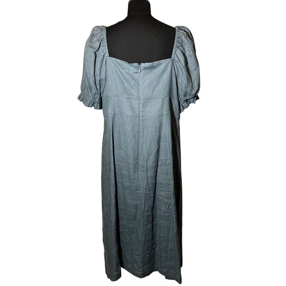 Boden Linen Sweetheart Midi Dress in Deep Sea Green/Blue, NWT, Women's US 14R - Picture 7 of 13